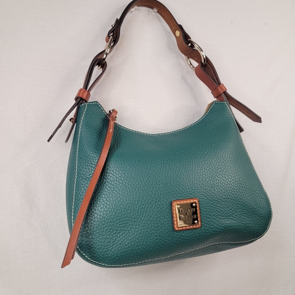 DOONEY & BOURKE Forest Green Pebble Grain Leather Small Hobo Bag Gold Hardware - Picture 6 of 15